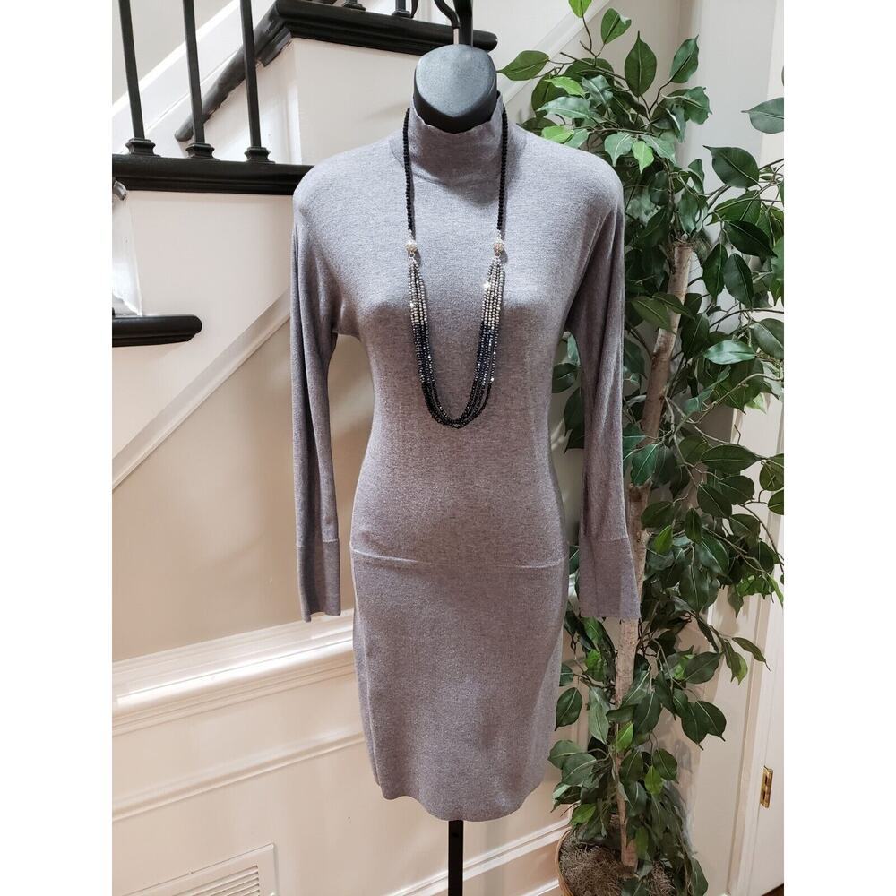 White House Black Market Womens Gray Mock Neck Long Sleeve Knee Length Dress XXS